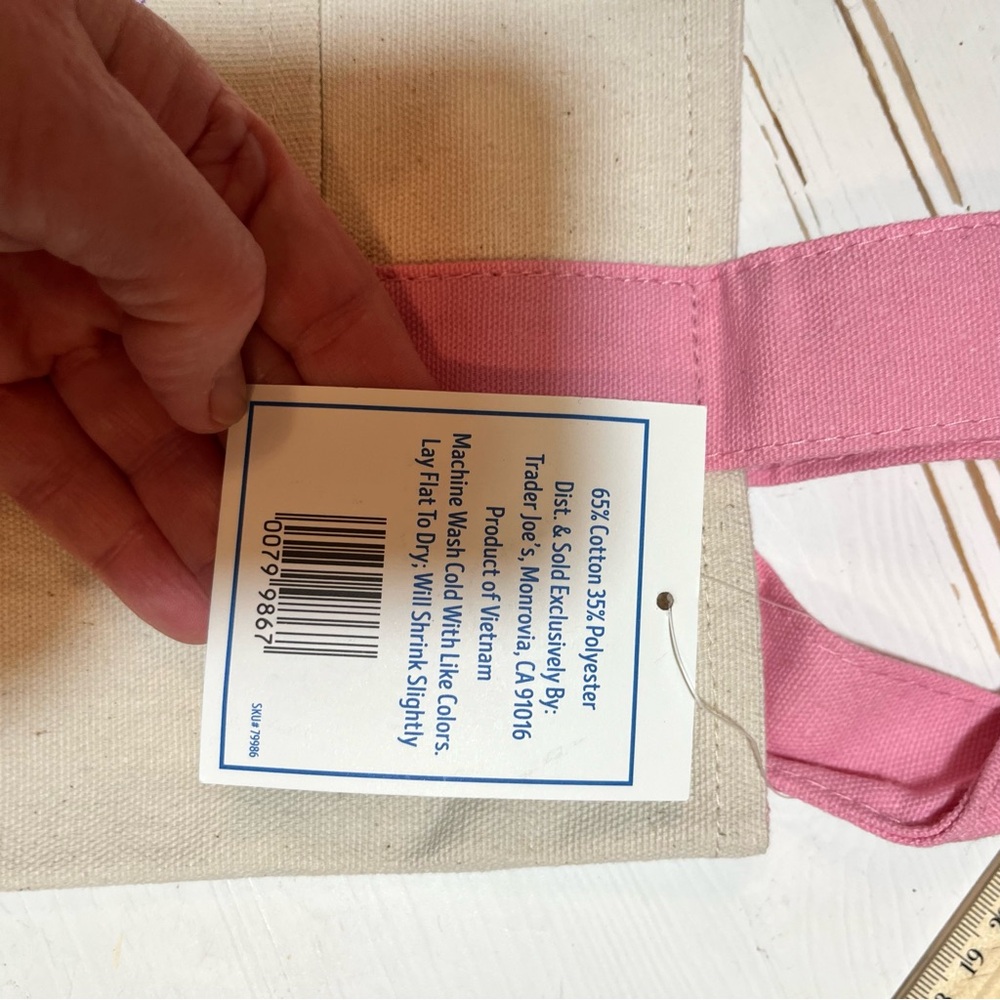 Set of 4 Trader Joe's mini Pastel Canvas Tote Bags:Pink, Blue, Green, Purple NWT - Picture 3 of 10